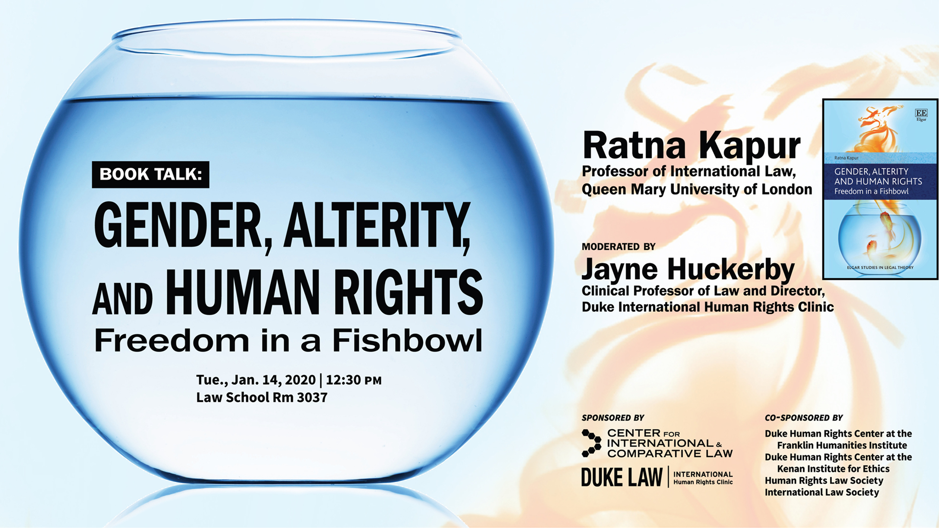 Promo flyer for Book Talk "Gender, Alterity, and Human Rights" - info below