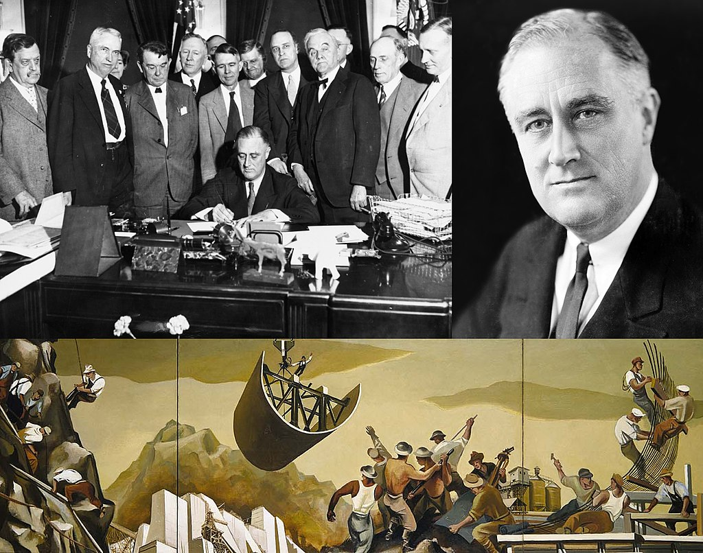 Collage of photos depicting the New Deal