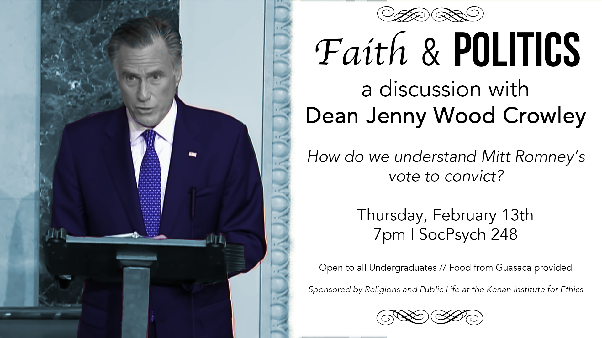 Promotional Flyer for event "Faith & Politics" - info below