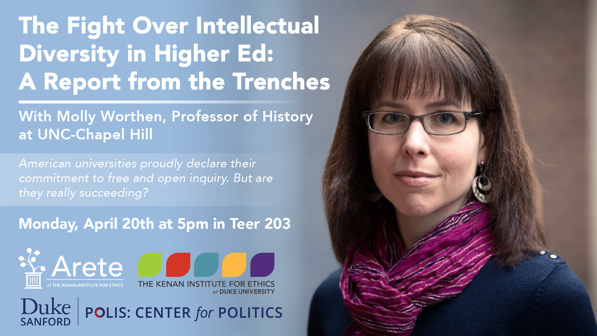 Promotional Flyer for Arete event: "The Fight Over Intellectual Diversity in Higher Ed"