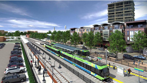A rendered image of the would-be light rail in Durham